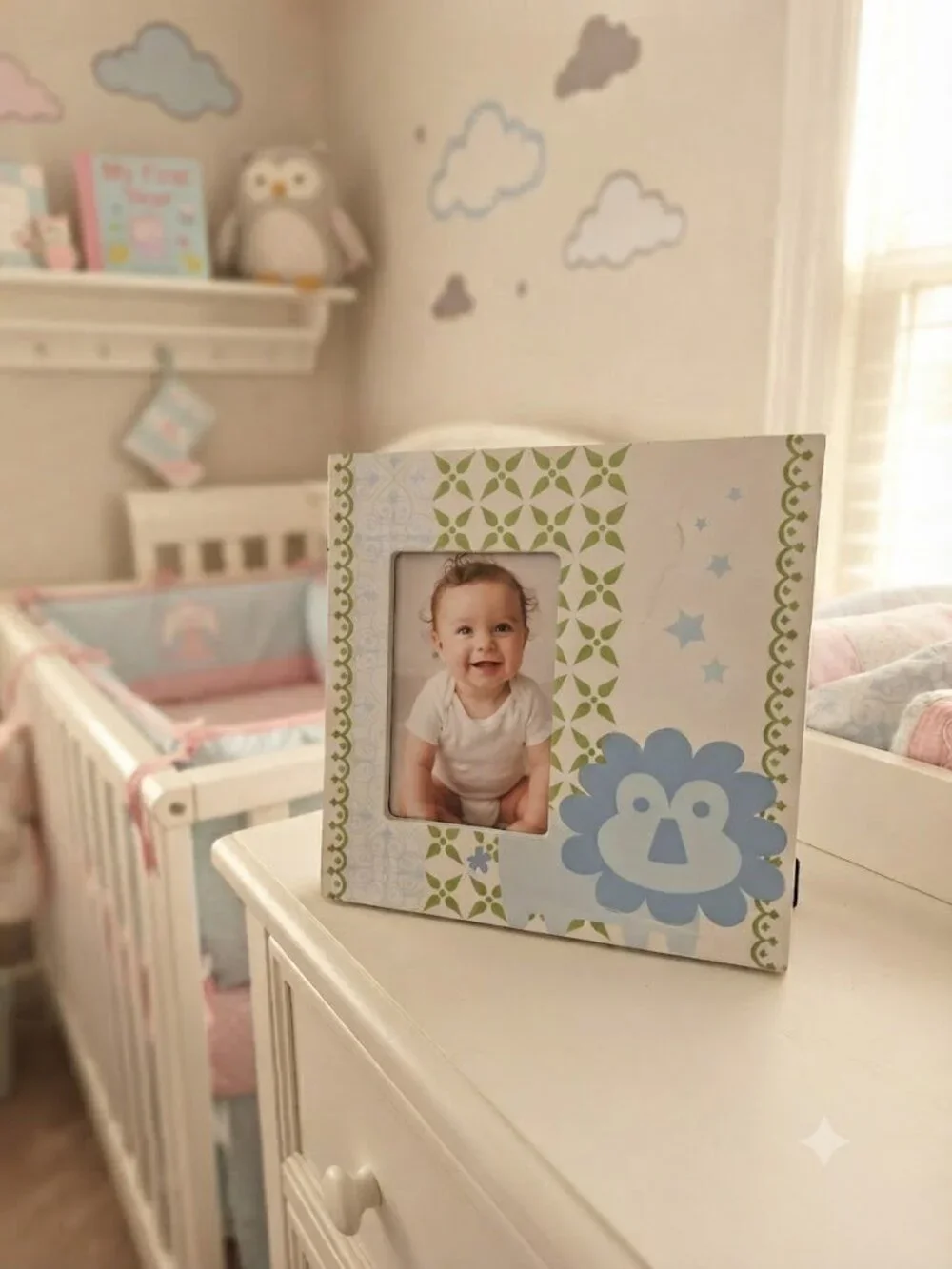 VTG Y2K 2011 Prinz Ltd Baby Blue Lion Nursery 4x6 Photo Frame Decor